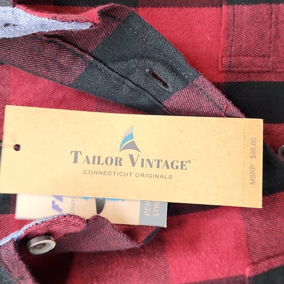 TAILOR VINTAGE BUTTON-DOWN LONG SLEVES BLACK & RED PLAD SHIRT, MEDIUM (M) - Picture 7 of 13